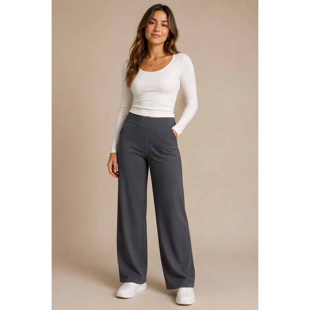G4Free Gray Pull On Wide Leg Pants Stretch Size L 12/14